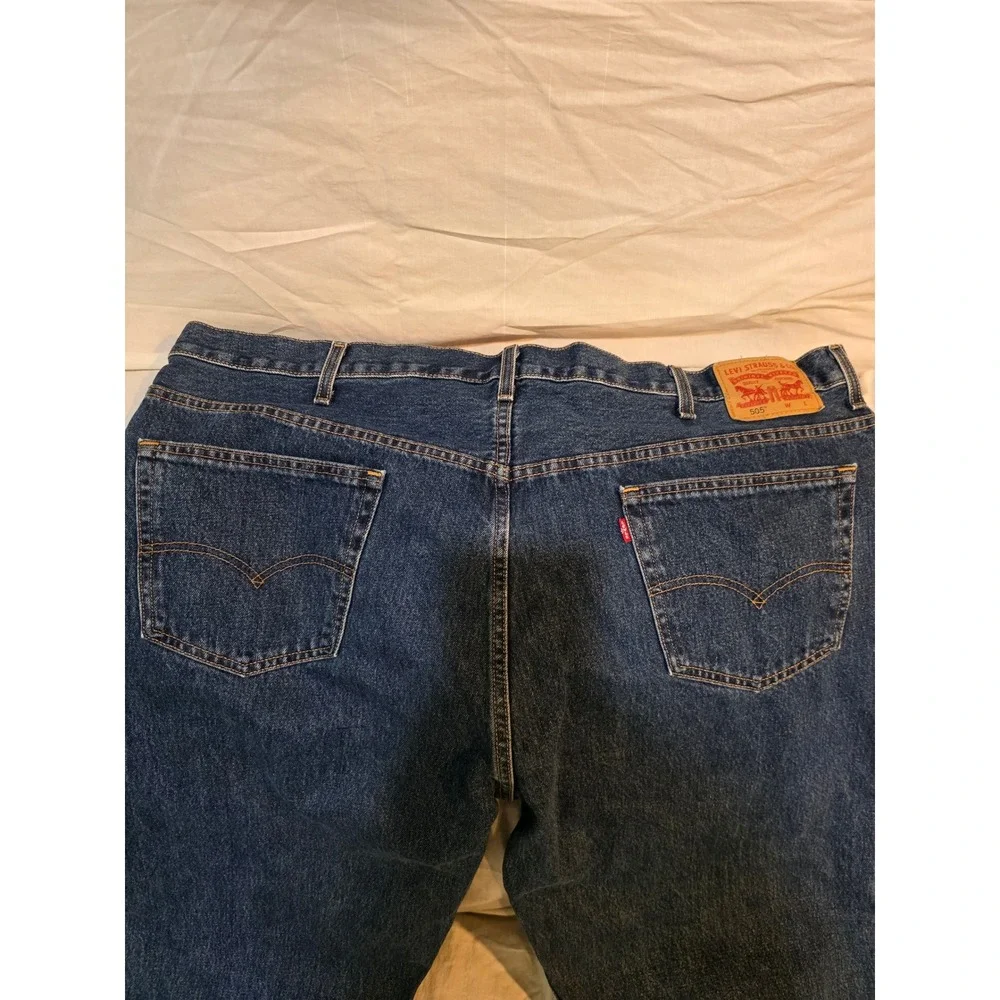 Levi's 505 Regular Fit Jeans Dark Wash Straight Leg Denim Blue W50 L30